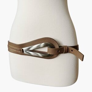 Coldwater Creek Leather Fashion Belt Teardrop Buckle Slide Through Closure Sz L